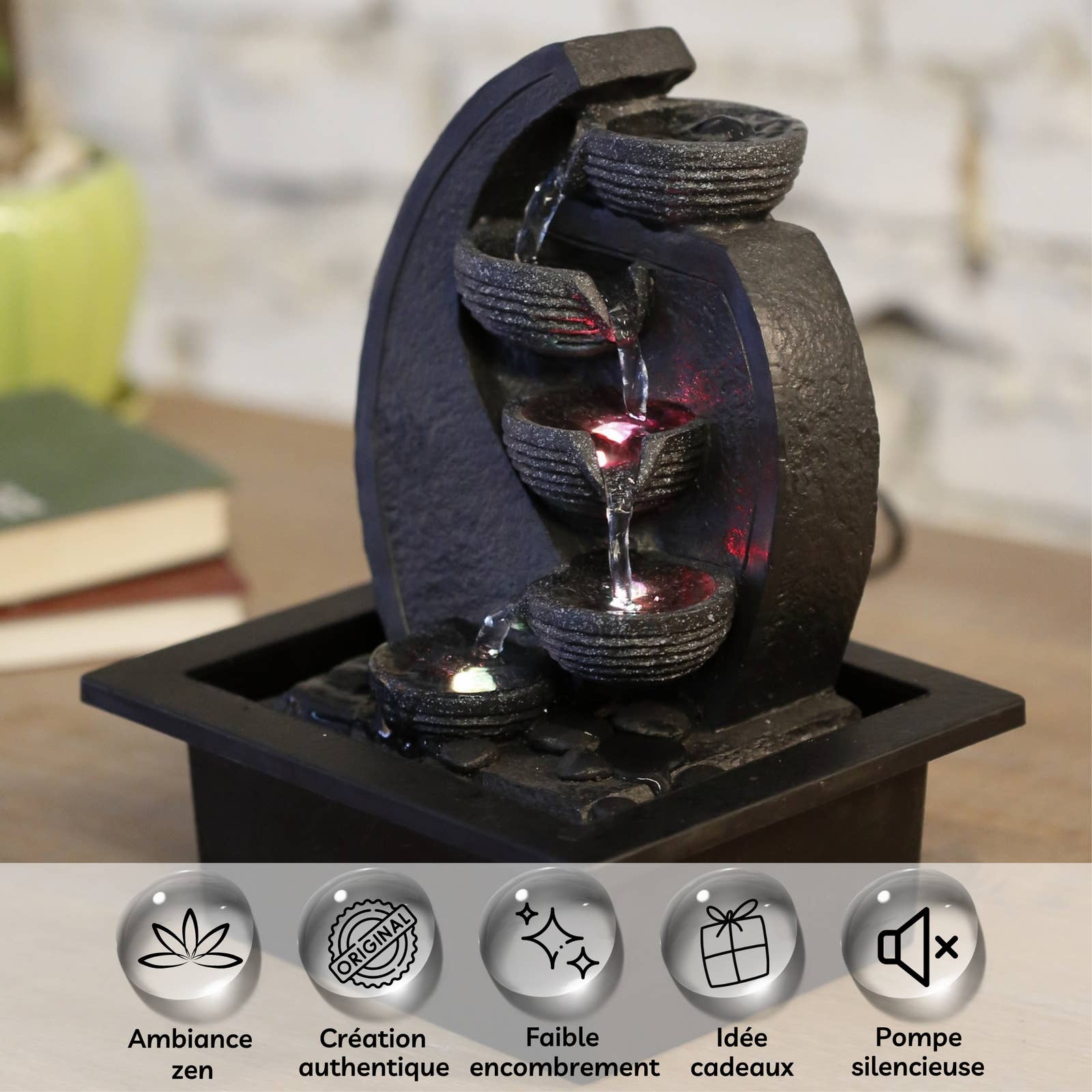 Zen'Arôme - Venta al por mayor Decoración navideña - Fuente de interior en cascada con luces LED - Decoración zen2