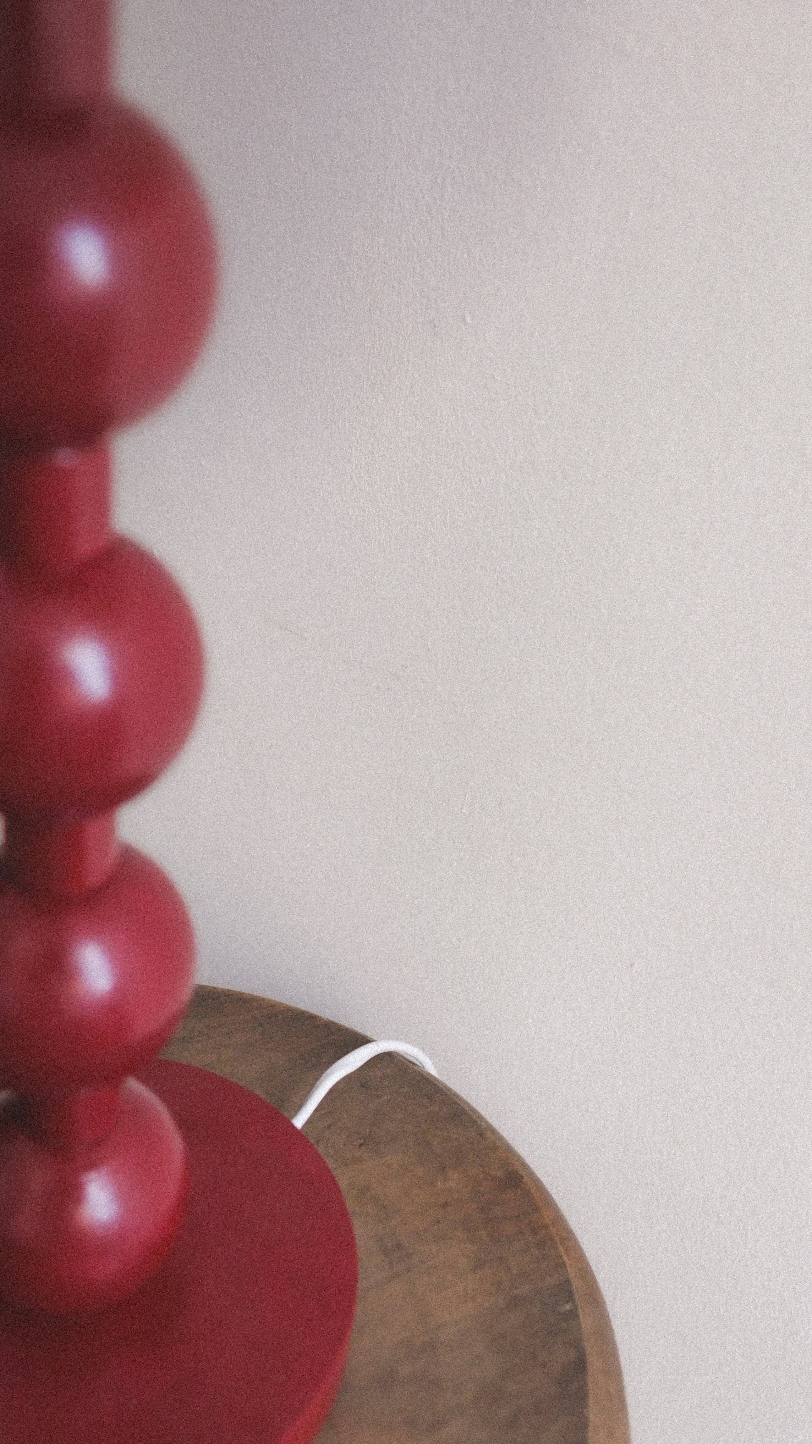 Massio Concept - Wholesale Accent/Desk Lamp - BOWDEN BURGUNDY Table Lamp with Wooden Balls and Linen (32X32X56cm)3