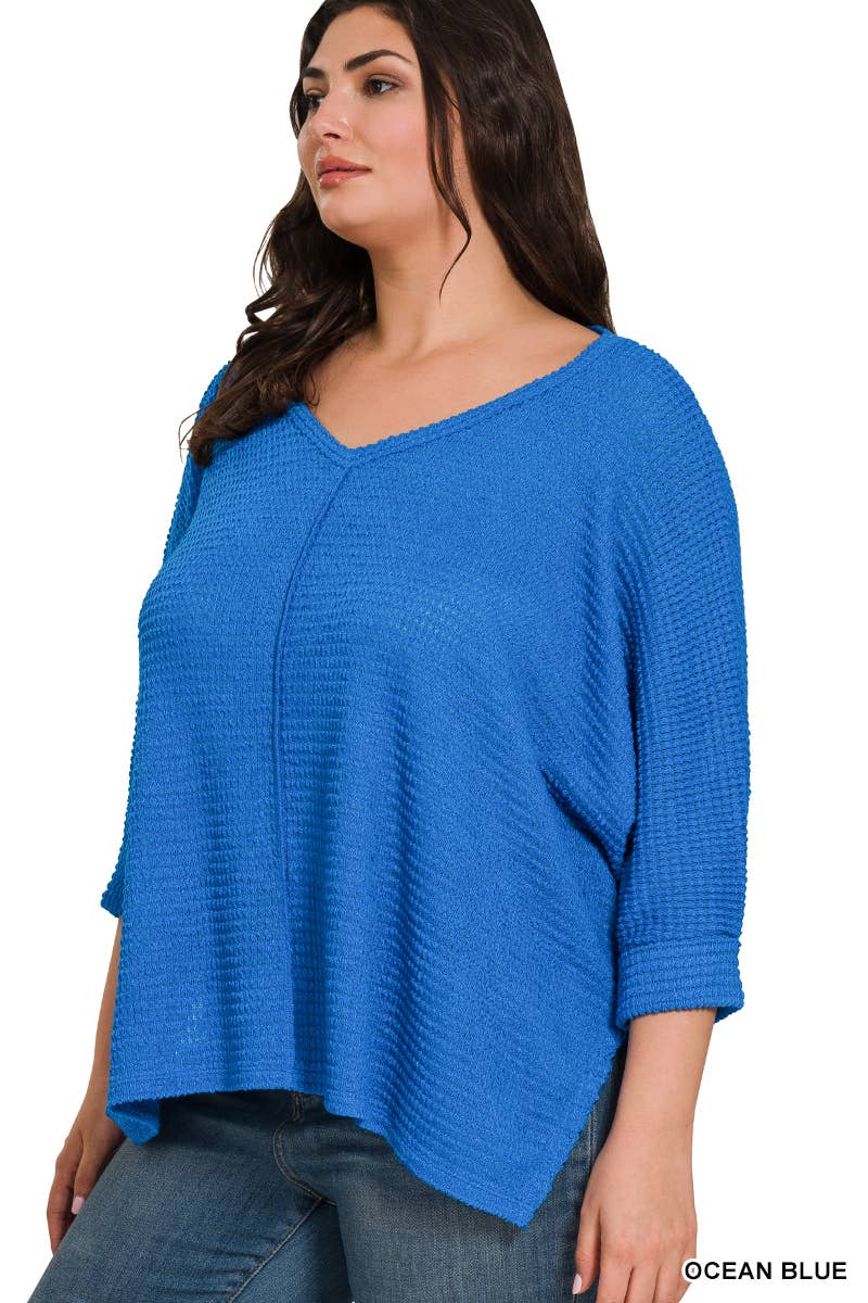 SCHWARZ-160583 „PLUS SIZE 3/4-ARM V-AUSSCHNITT HI-LOW SAUM JACQUARD SW“ für den Großhandel auf Faire3