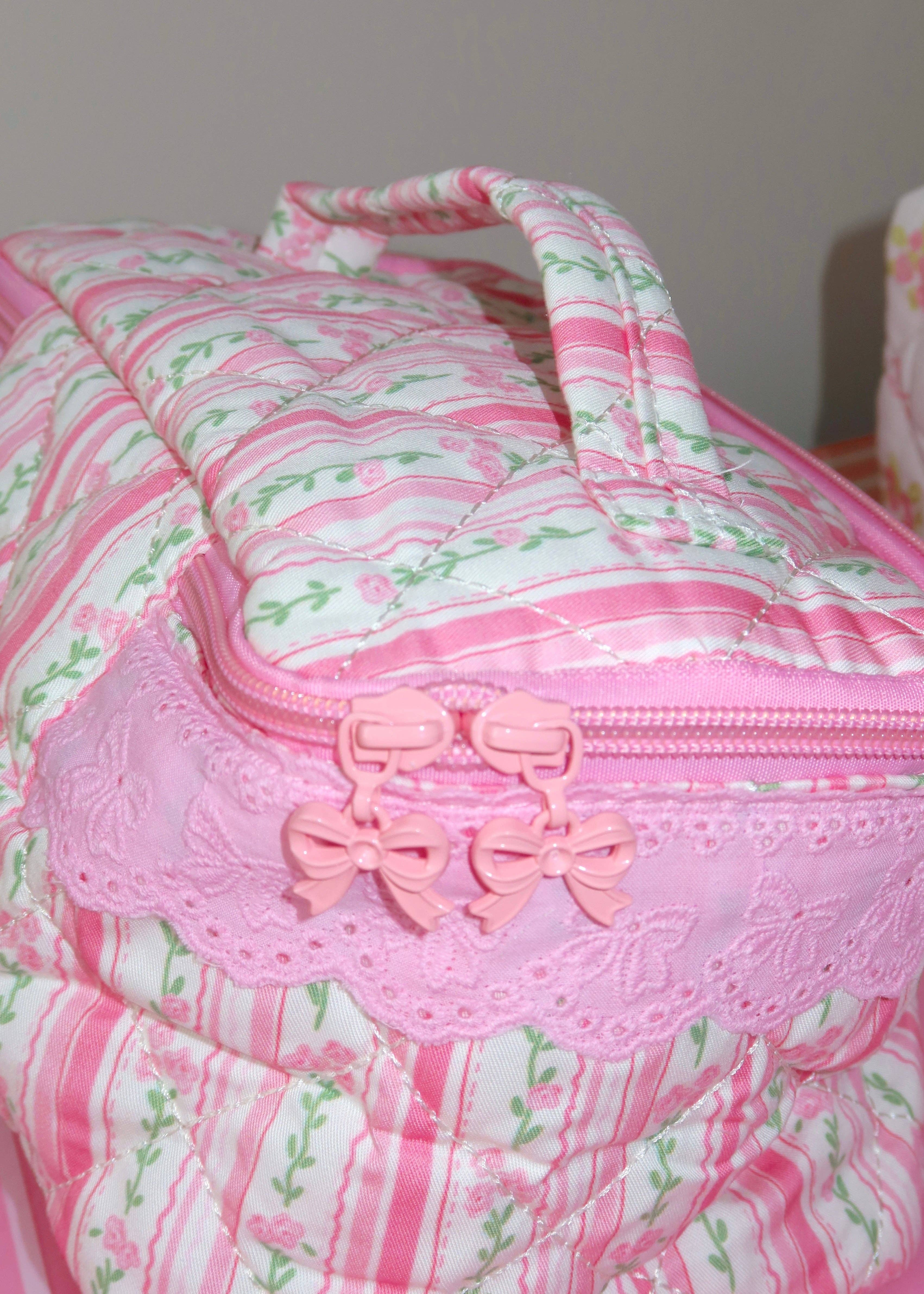 Colorful Natalie - Wholesale Makeup/Cosmetic Bag - Flowers and Stripes Handle Makeup Bag1