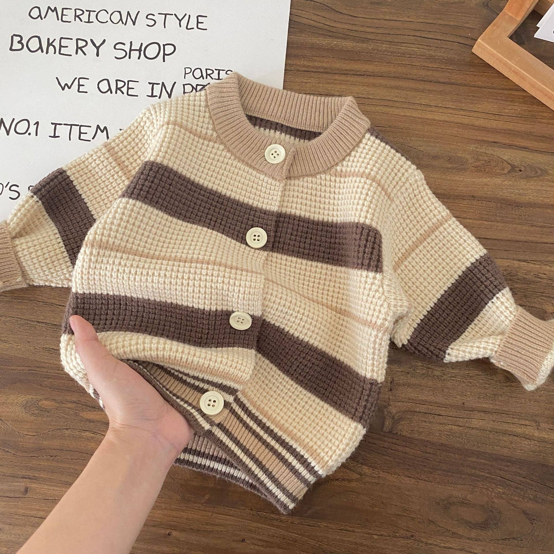 MyKids-USA® - Wholesale Clothing Set - Baby - Autumn and Winter New Arrival Baby Kids Unisex Long Sleeves Striped Pattern Crew Neck Knitted Cardigan and Pants Clothing Sets6