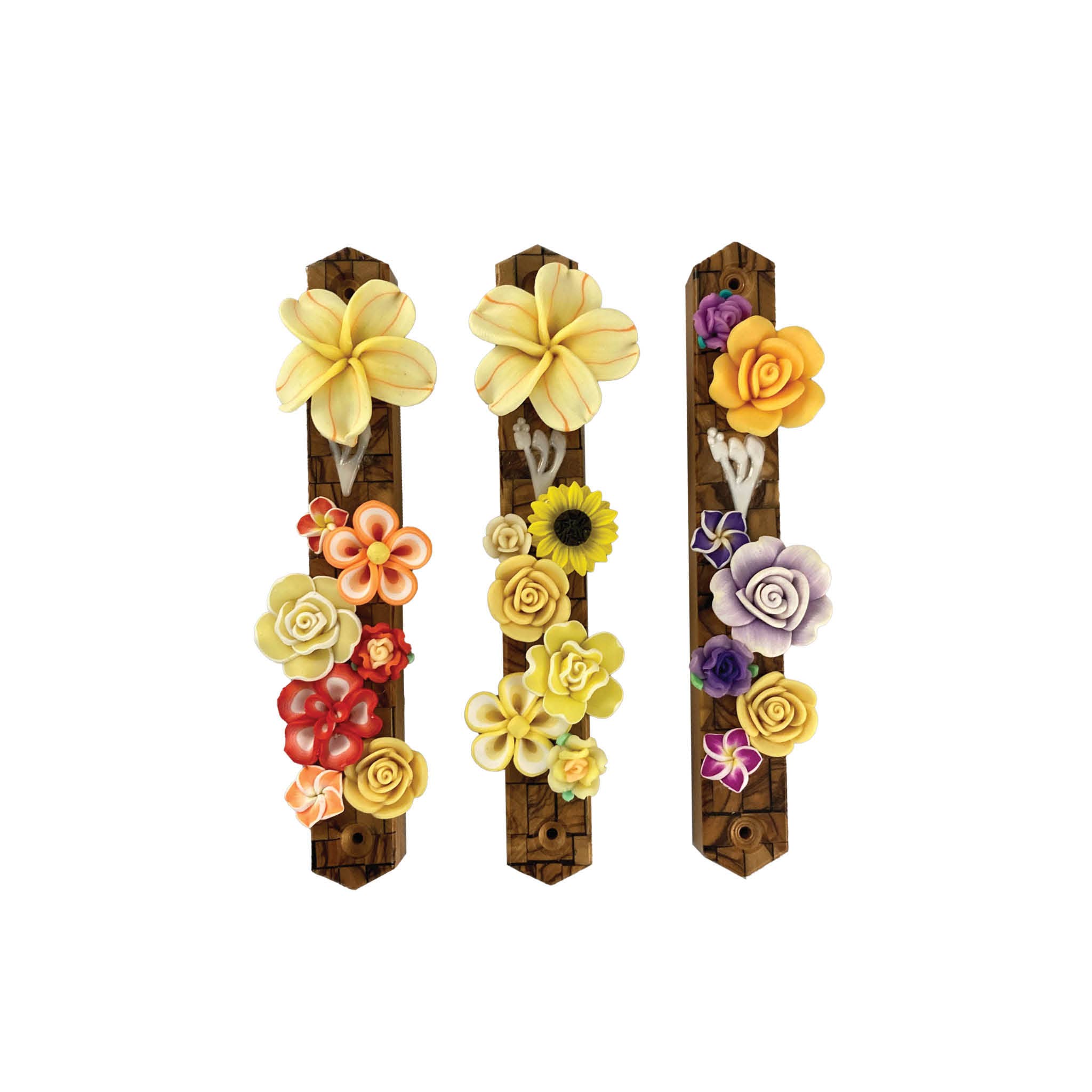 Eclectic Judaica - Wholesale Decorative Tabletop Object - Olive Wood Mezuzah with Flowers16