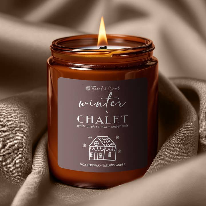 Candela di cera d'api + sego "Chalet Invernale" | Candela Festiva per la vendita all'ingrosso da parte di Thread & Crumb