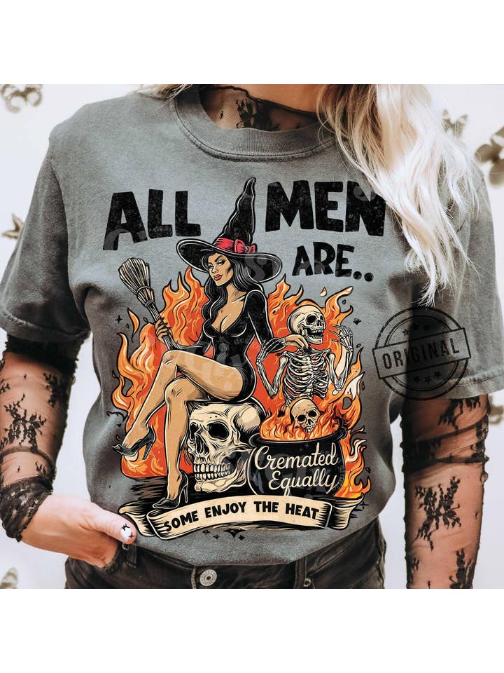 Glaime - Wholesale T-Shirt (Graphic) - Women's - Comfort Colors All Men Cremated Shirt, Feminist Witch Tee
