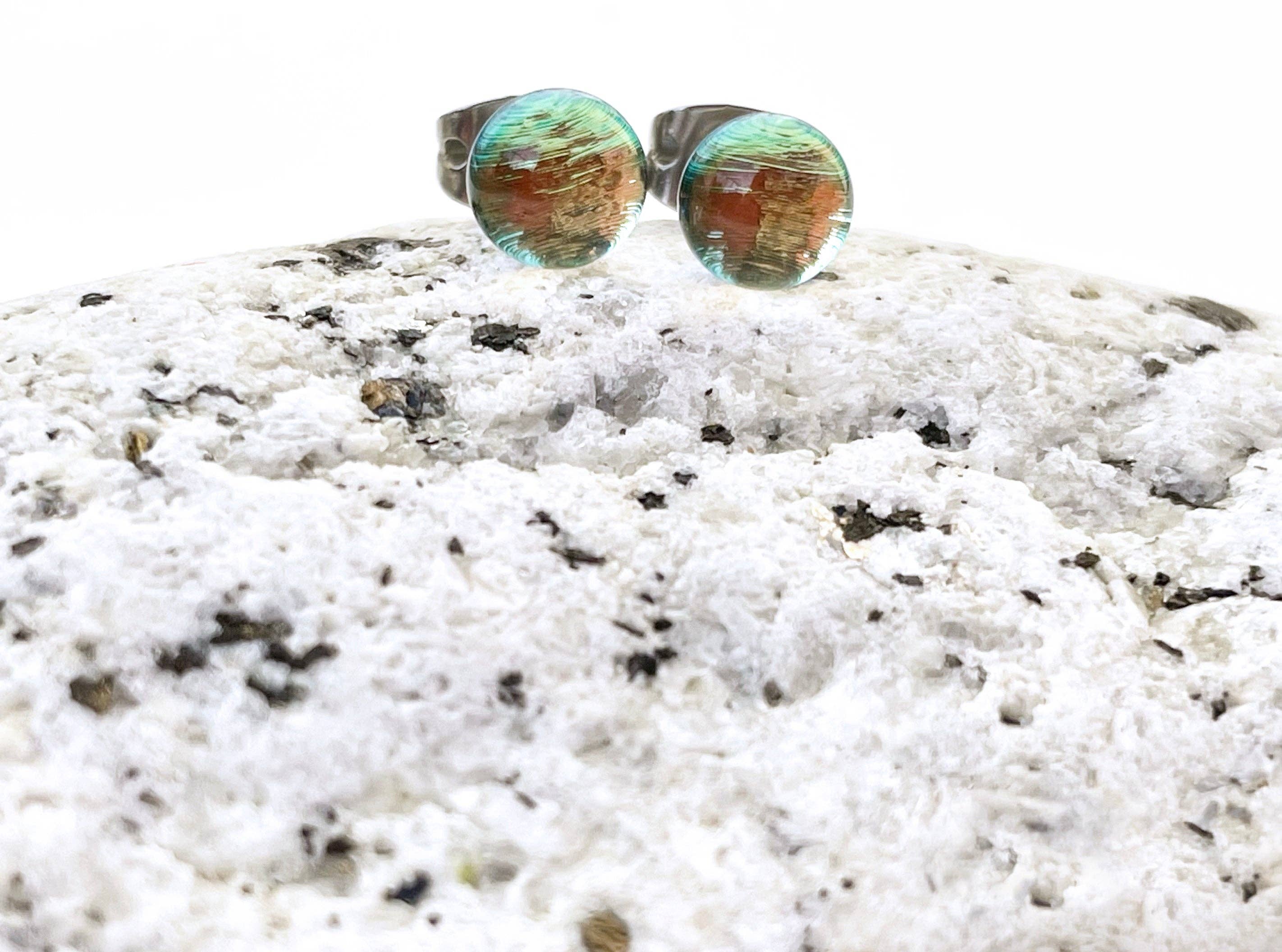 Flame Work Designs - Glass Jewelry - Wholesale Stud/Post Earrings - Dichroic Glass Mini Studs, Peaches 'n' Cream 6mm Earrings3