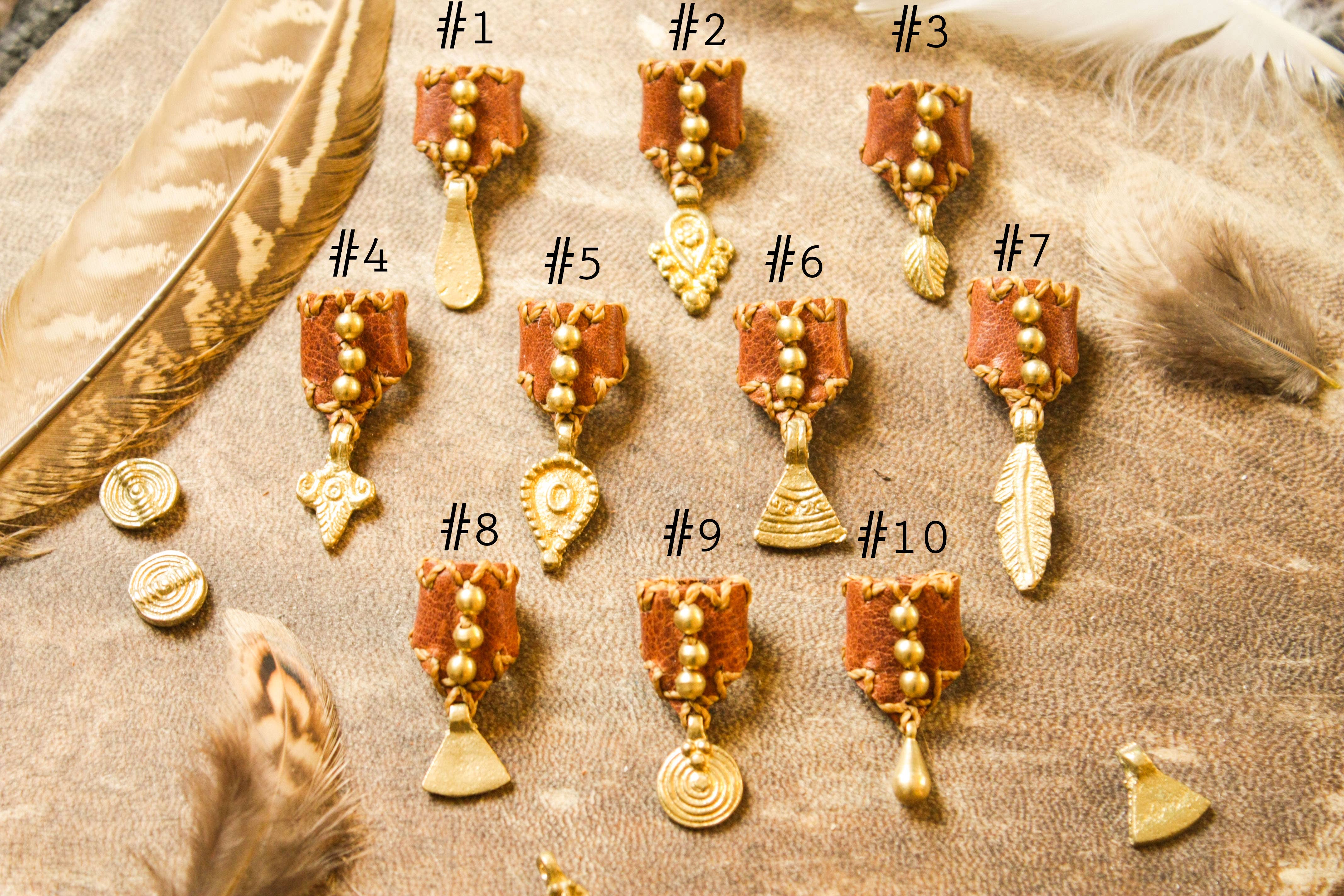 Nomadu - Wholesale Hair Tie - Leather and brass dreadlock bead with charm » Handmade7