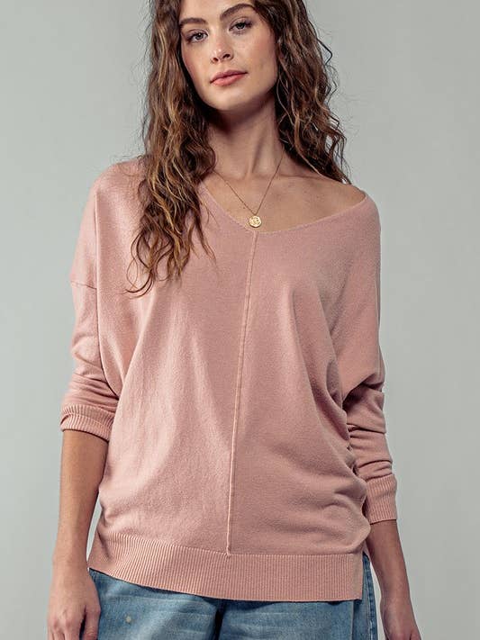 Urban Daizy - Wholesale Knit Sweater - Women's - Elegant V Neck High Low Tunic Long Sleeve Casual Sweater