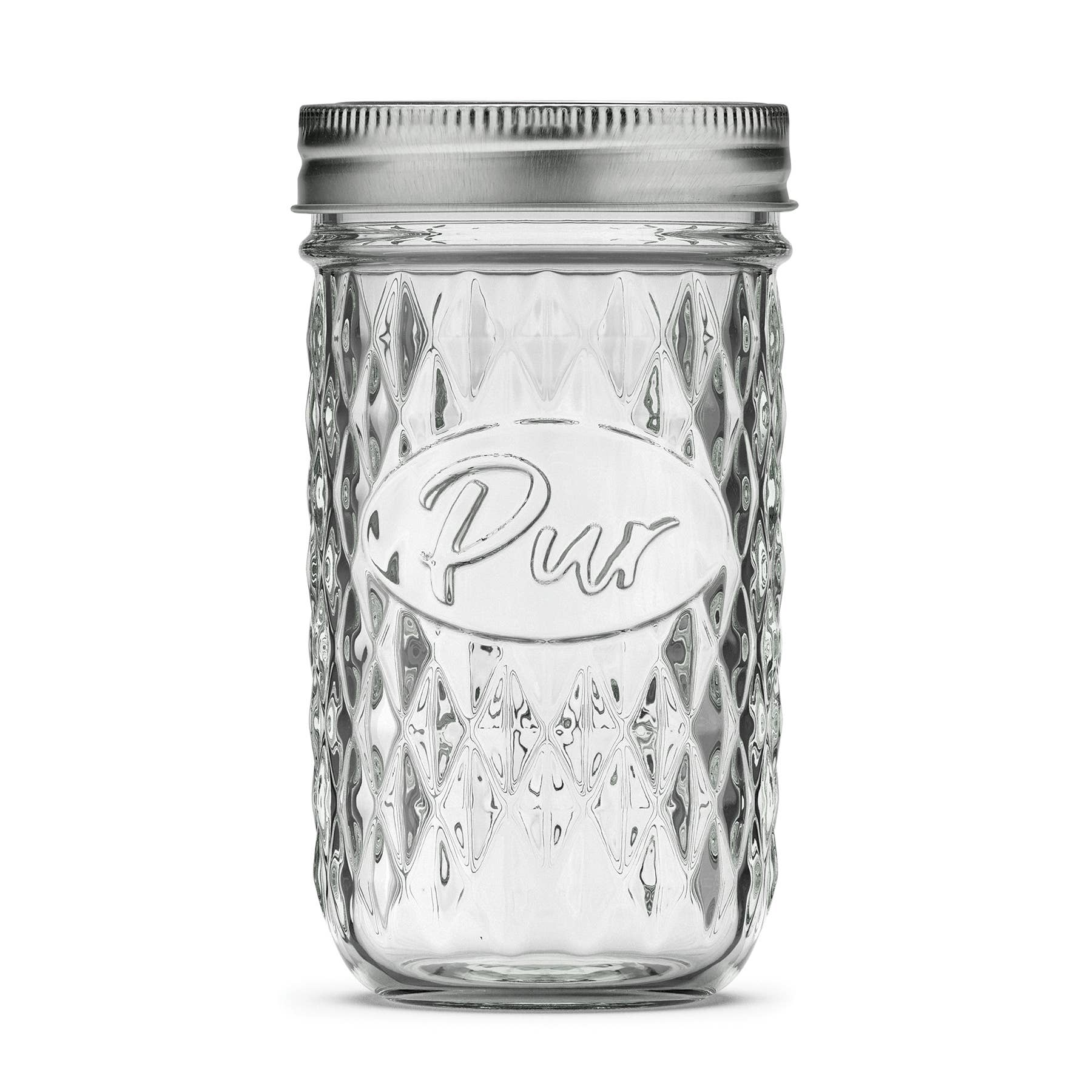 Pur Mason - Wholesale Jar - 8oz Diamond Design Mason Jar with Lid - 12 Pack1