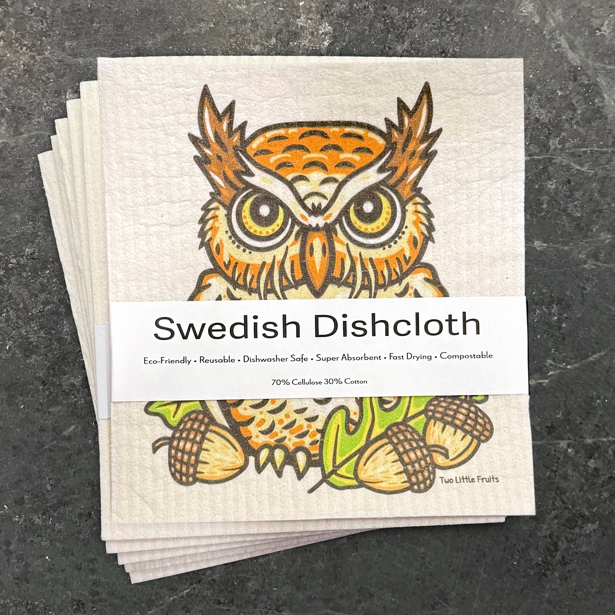 Two Little Fruits - Venta al por mayor Paño de cocina - Paño de cocina sueco – Paño de cocina con estampado de búho1