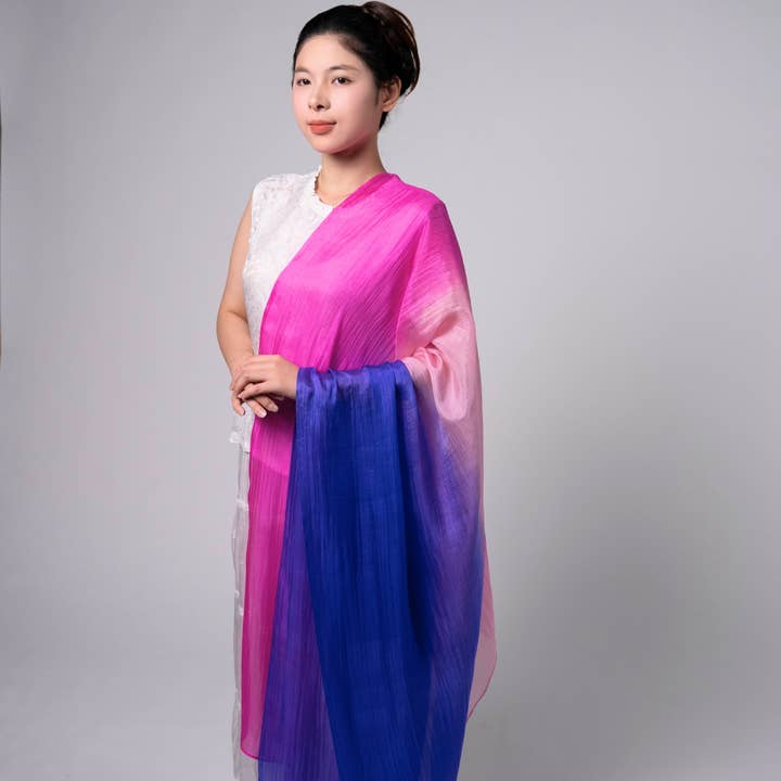 Luxury Silk Ombre Scarf - Fuchsia to Royal Blue for wholesale by Silk and Bears