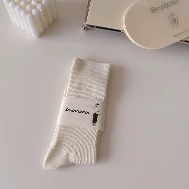 Gohobi （We cover U.S. import duties） – wholesale Socks – Women's – Creamy Bliss Vertical Striped Piles - JK Style Mid-Calf Socks3