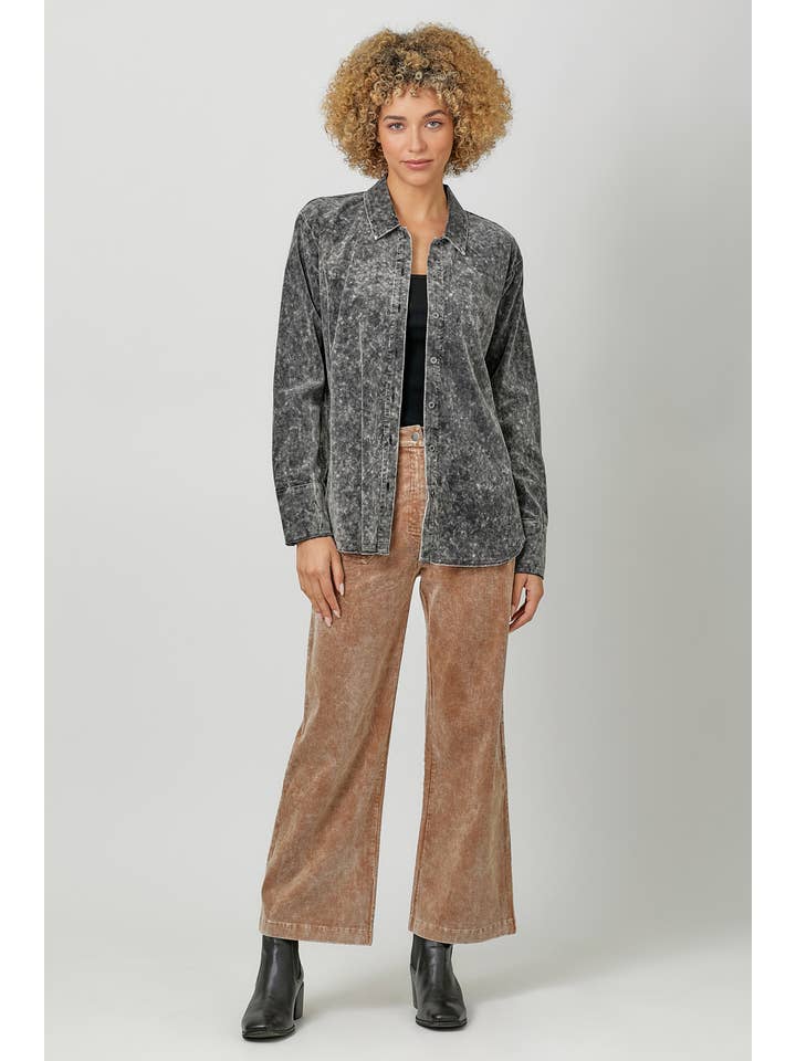 Mystree – Engroshandel Skjorte med buttondown – til kvinder – 60857 Vasket fløjlsskjorte16