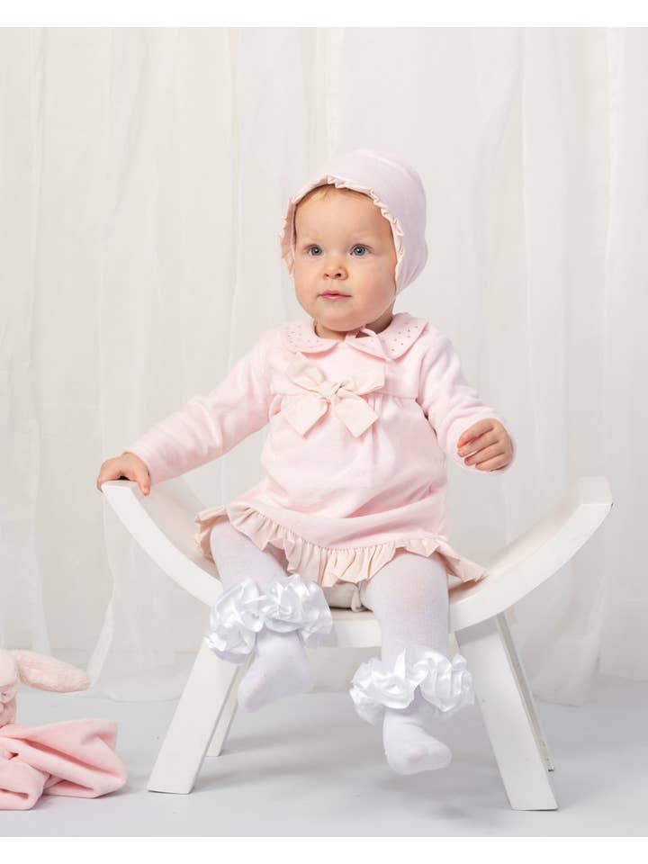 Caramelo Kids - Wholesale Clothing Set - Baby - Baby Girls Velour Dress and Bonnet