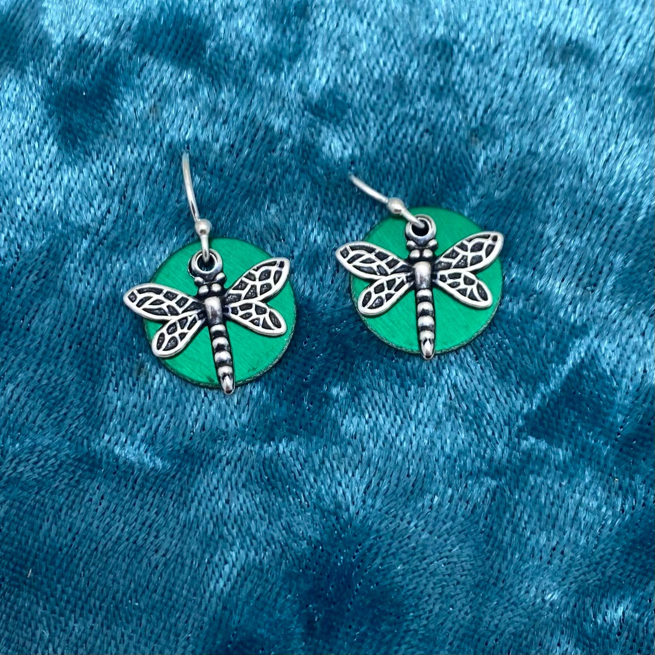 Elizabeth Jewelry - Wholesale Dangle Earrings - Green Dragonfly with sterling silver earwires earring1