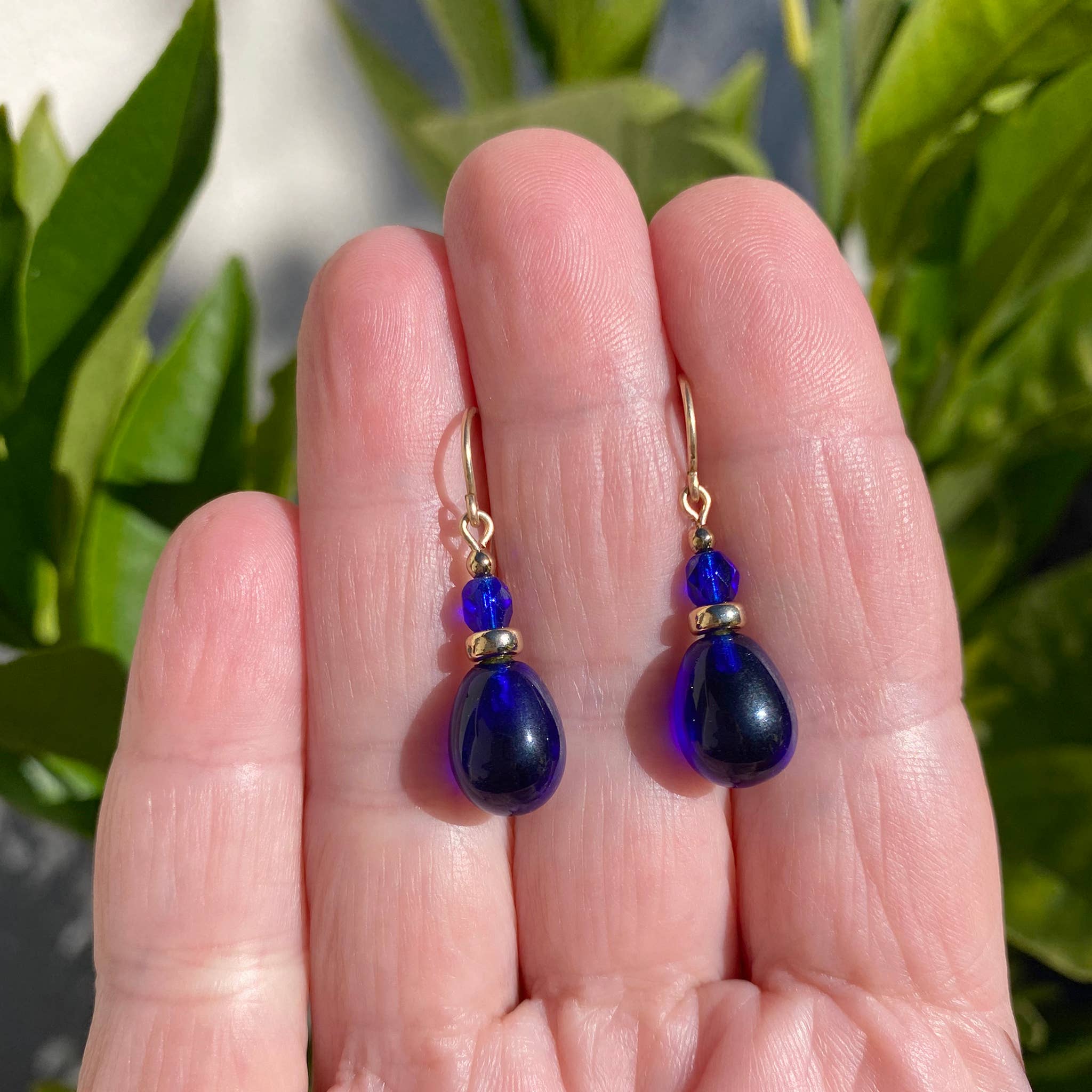 Owen Glass Collection - Wholesale Dangle Earrings - BANNERS 24 - COBALT GLASS EARRINGS, CZECH GLASS, GOLD1