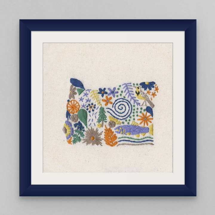 Tirage d'art d'une broderie aux contours de l'Oregon pour la vente par Biobroidery
