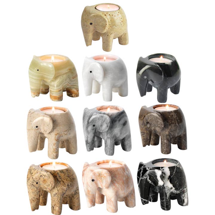 British Fossils - Wholesale Candle Holder - Marble 3" Elephant Tea-Light Holders