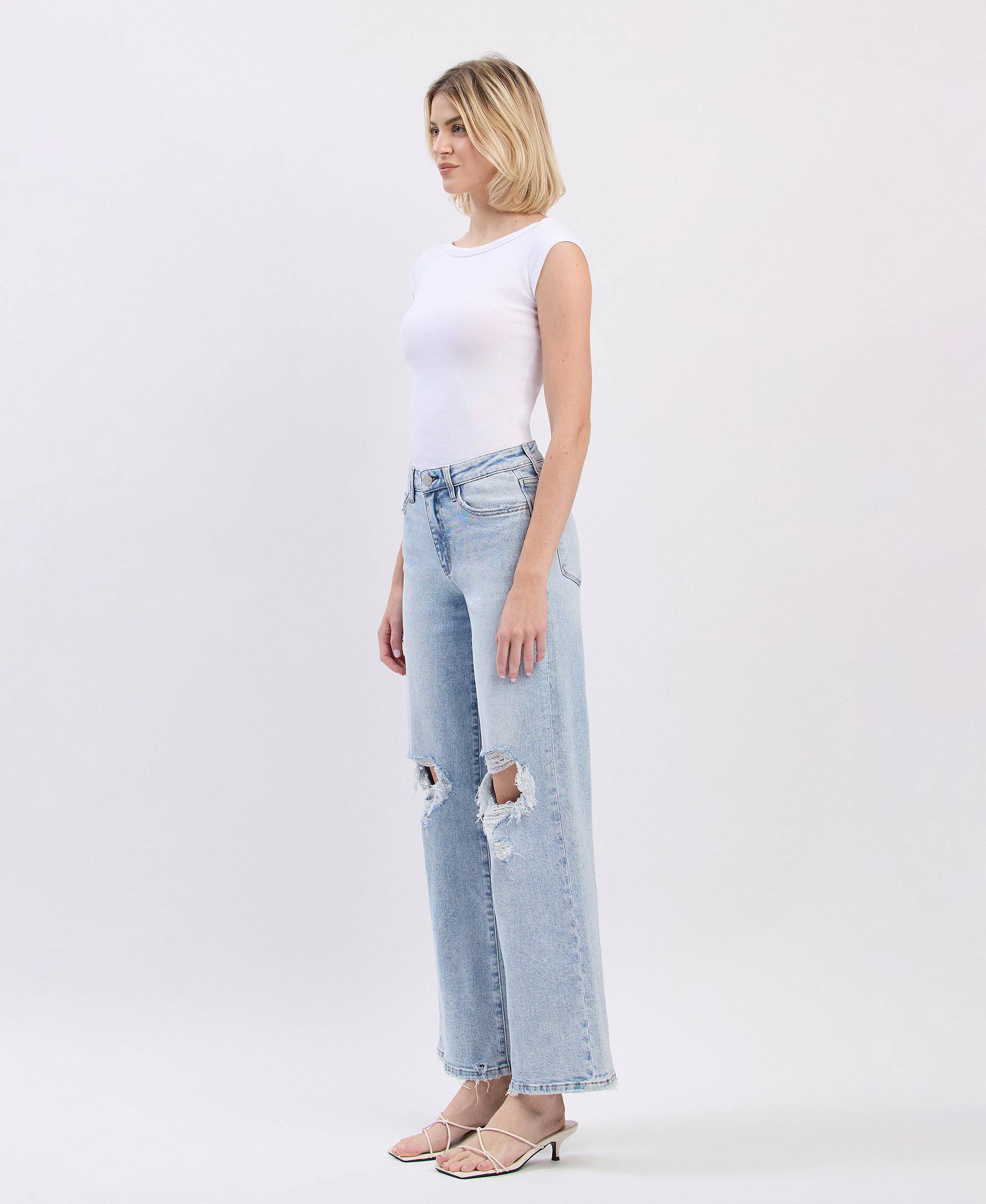 SLICK HIGH RISE DISTRESSED WIDE JEANS LV1862 for wholesale on Faire5