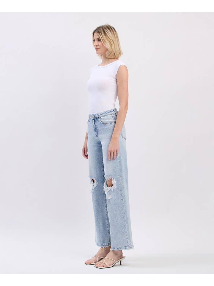 SLICK HIGH RISE DISTRESSED WIDE JEANS LV1862 for wholesale on Faire5