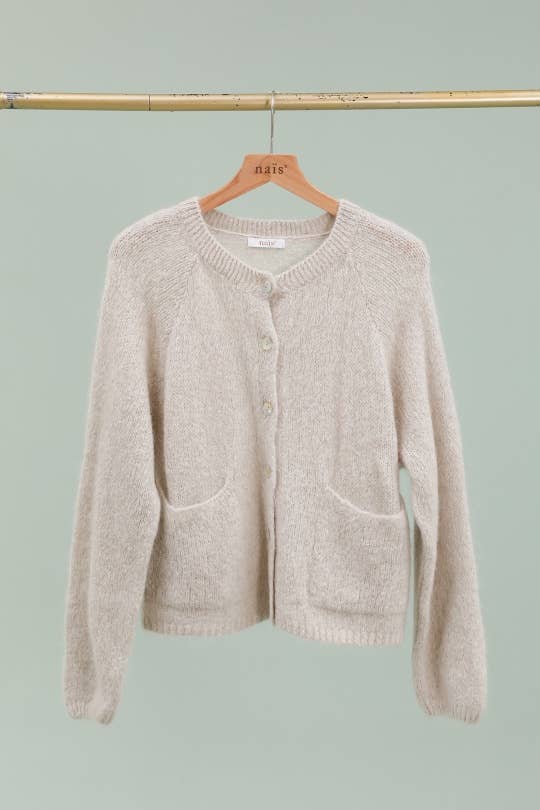 NAÏS PARIS – Cardigan - Mulher por atacado – Cardigan de gola redonda com mangas longas em kid mohair e lã10