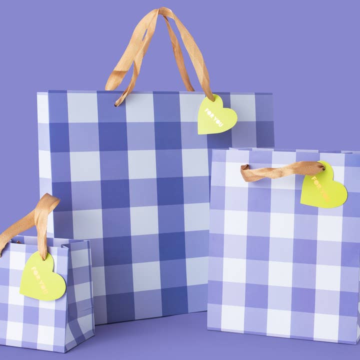 Blue Gingham Gift Bags (3 Sizes) - Min. 4 for wholesale by Taylor Elliott Designs