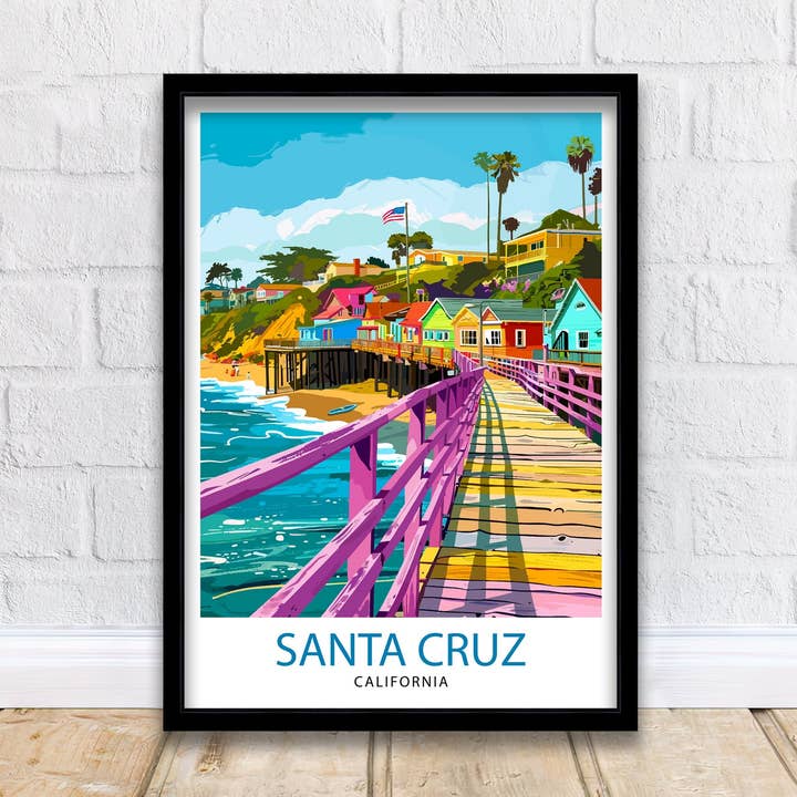 Santa Cruz California Travel Poster Wall Art, Home Decor Santa Cruz Illustration Travel Poster Gift for Santa Cruz California Home Decor for wholesale by InkNPrintz