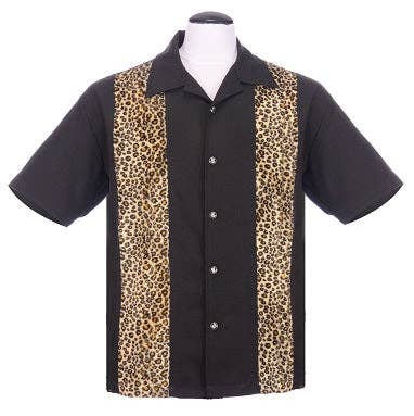 Leopard Panel Bowling Shirt in Black for wholesale by Steady Clothing