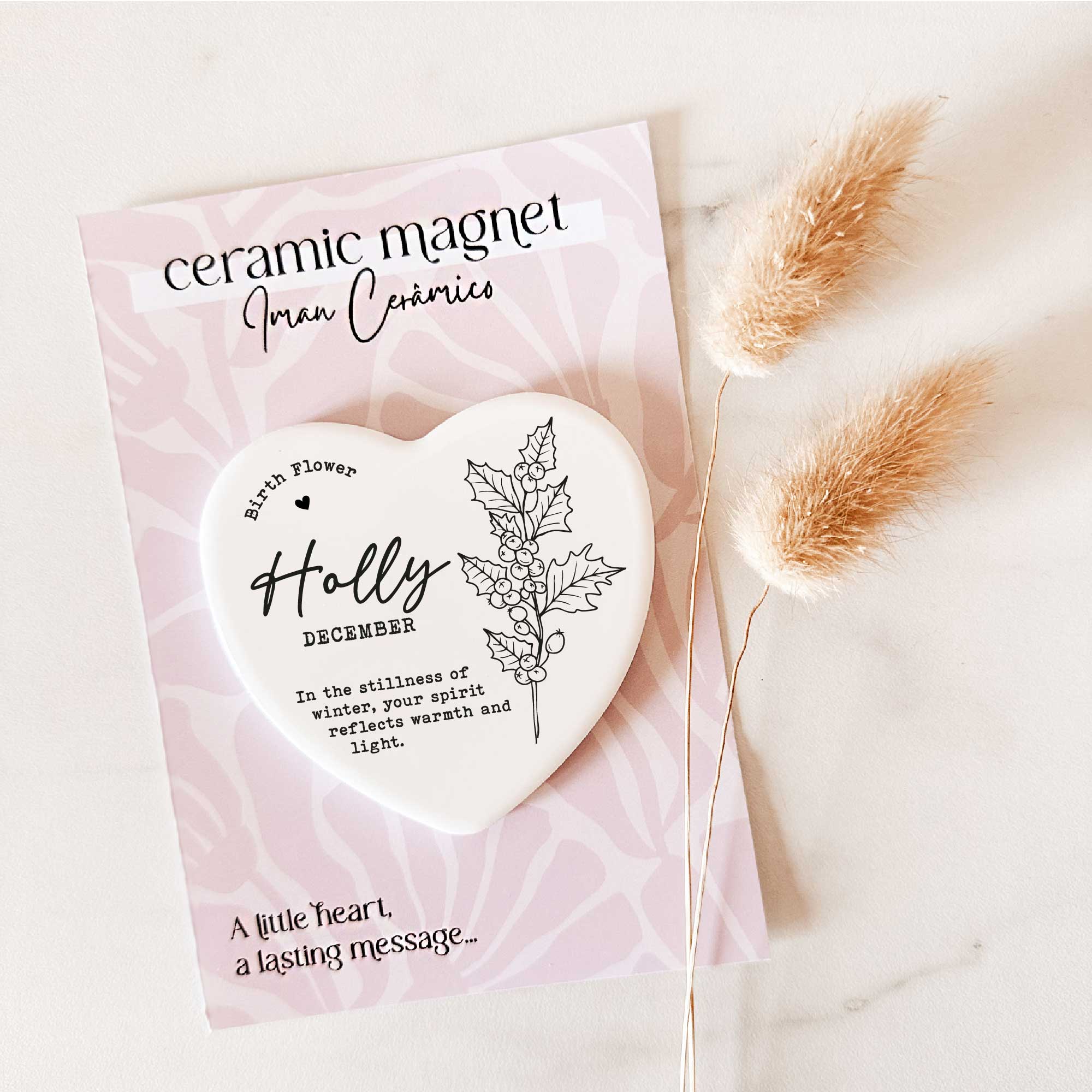 Tsuki Box - Vendita all'ingrosso Calamite - Magnete Fiore di Nascita – Agrifoglio - Dicembre | Cuore in Ceramica0