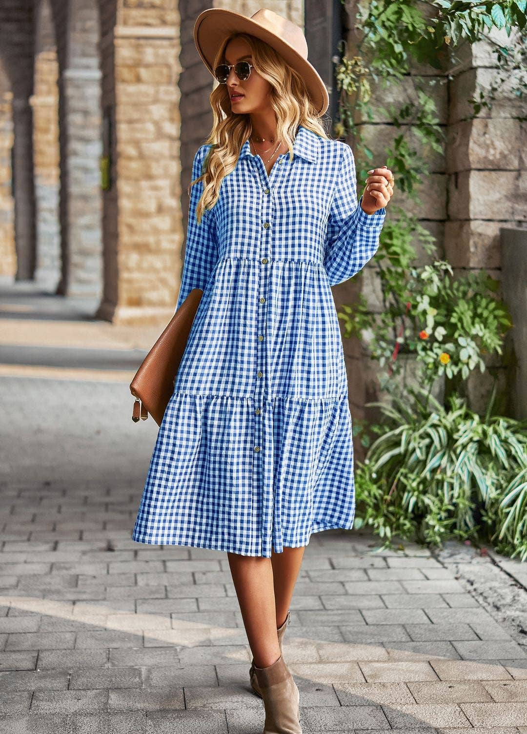 Miss Sparkling - Wholesale Dress - Women's - Gingham long sleeve dress2