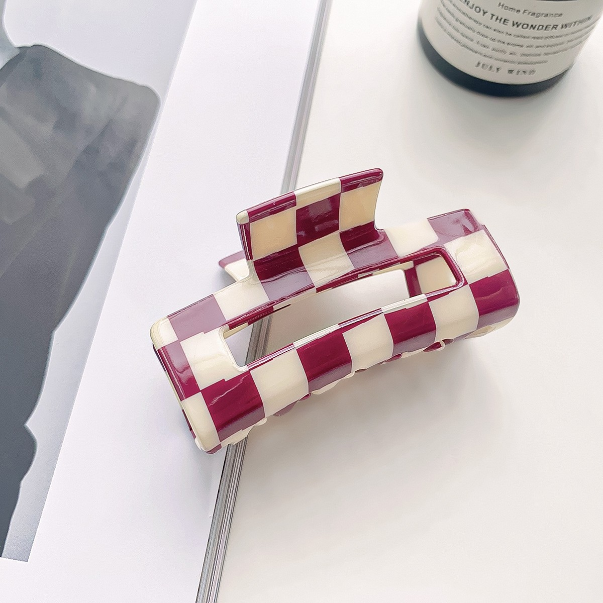 ACCITY - Wholesale Hair Clip - Women's - Checkerboard Hair Claw – Candy Color Acetate Look_CWMM100847