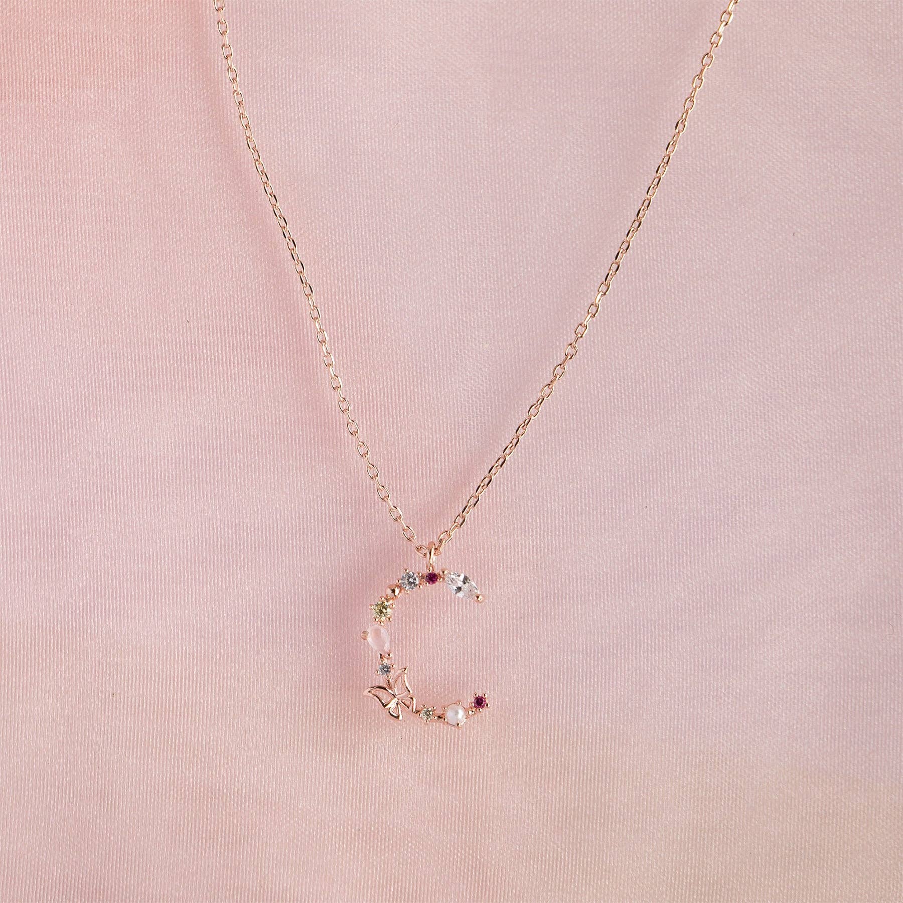 Girls Crew – wholesale Pendant/charm necklace – Flutterfly Stone Initial Necklace12