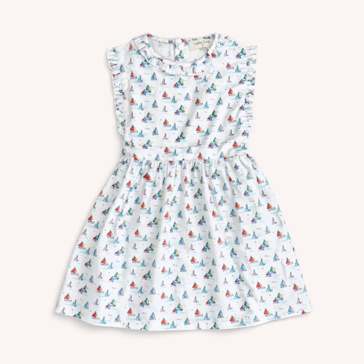Ruffle Sommerkjole med Sejlbåde for engroshandel hos Nella June