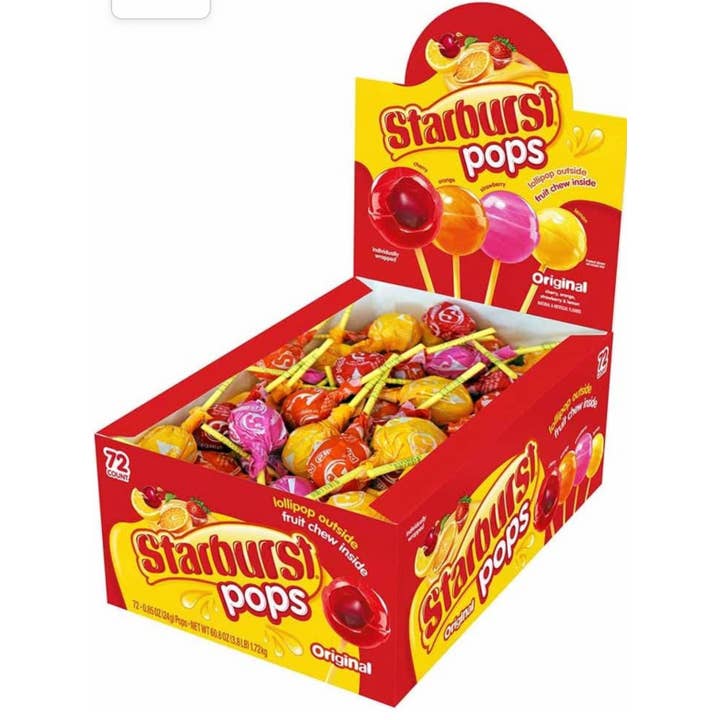 Lollipop Spangler Starburst “Pops” Fruit🌈 Display Box 72CT for wholesale by O'Shea's Candies Sweet Shop