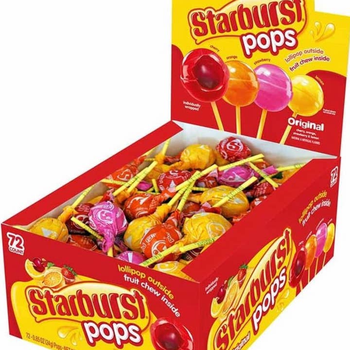 Lollipop Spangler Starburst “Pops” Fruit🌈 Display Box 72CT for wholesale by O'Shea's Candies Sweet Shop
