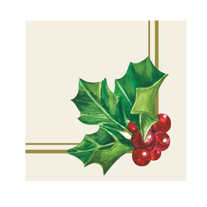 Serviettes à cocktail Holly - Paquet de 20 pour la vente par Hester & Cook - Stationery