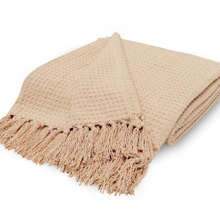 Plaid en coton tissé gaufré 70"x50" avec franges pour la vente par Cozy Trends