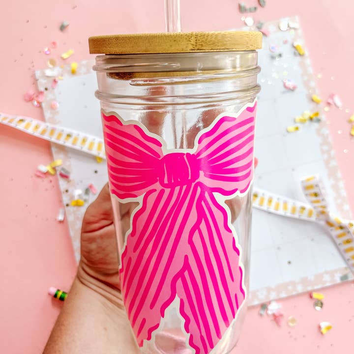 Evie Pearl Handmade LLC - Wholesale Drinking glass/cup - Bow Glass 24oz. Venti Tumbler2