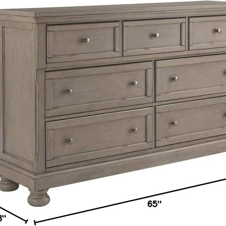 Lettner Modern Traditional 7 Drawer Dresser In Light Gray for wholesale on Faire2