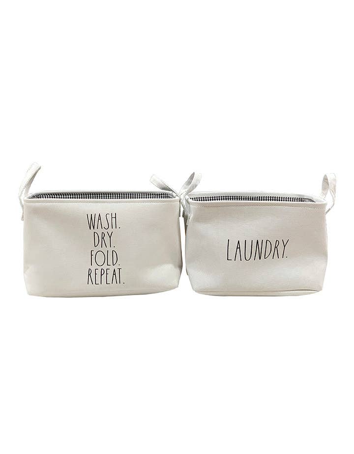 DesignStyles Home - Wholesale Laundry bag - Rae Dunn "Wash Dry Fold Repeat" and "Laundry" Tote Set in White (Set of 2)