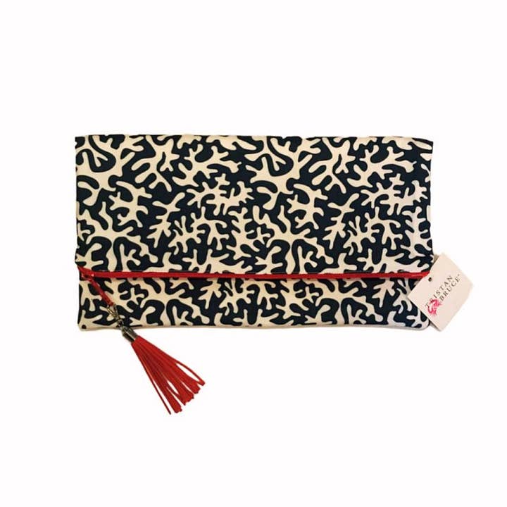 Navy Coral Fold-over Travel Clutch for wholesale by Tristan and Bruce