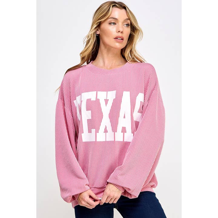 Sweet Generis - Wholesale Graphic Sweatshirt - Women's - TEXAS PRINT RIB CORD SWEATSHIRT