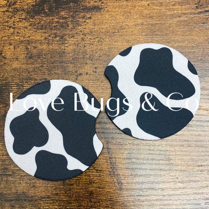 3 Sets of Cow Print Neoprene Car Coasters for wholesale by LB & Co Wholesale