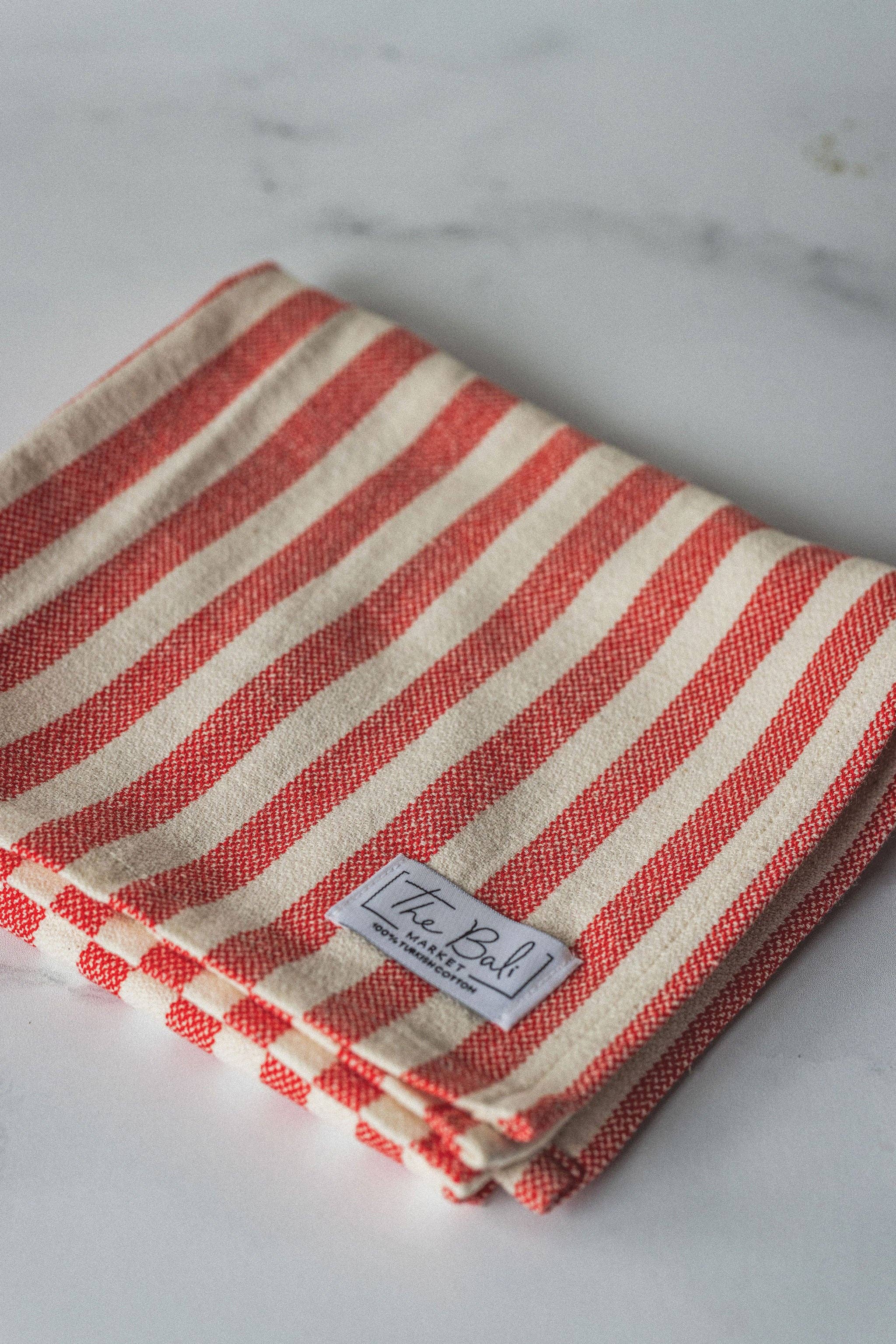 The Bali Market - Wholesale Hand Towel - Vertical Stripe Turkish Hand/Tea Towel Set - Red-Taupe-Navy - No Fringe6