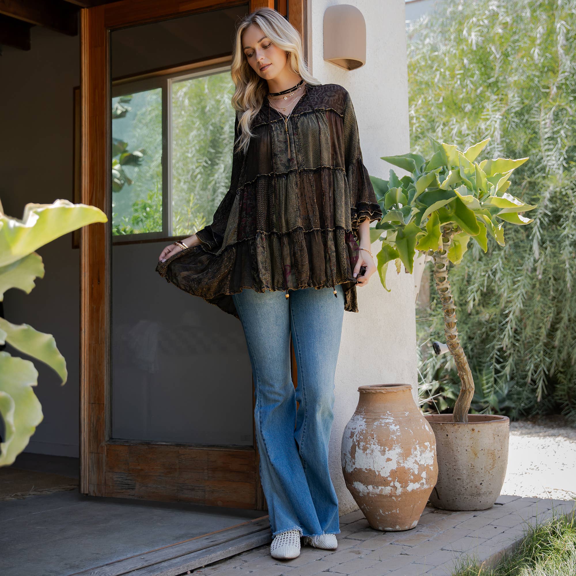 Young Threads - Venta al por mayor Blusa - Mujer - Top Jhabla con Cuello de Banda Teñido Chic (Nuevo Color)35