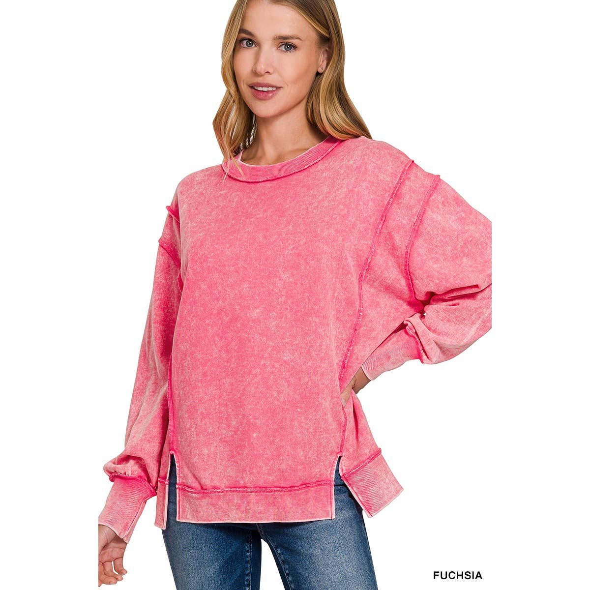 Apolline - Wholesale Sweatshirt - Women's - Acid wash f terry exposed-seam sweatshirt7