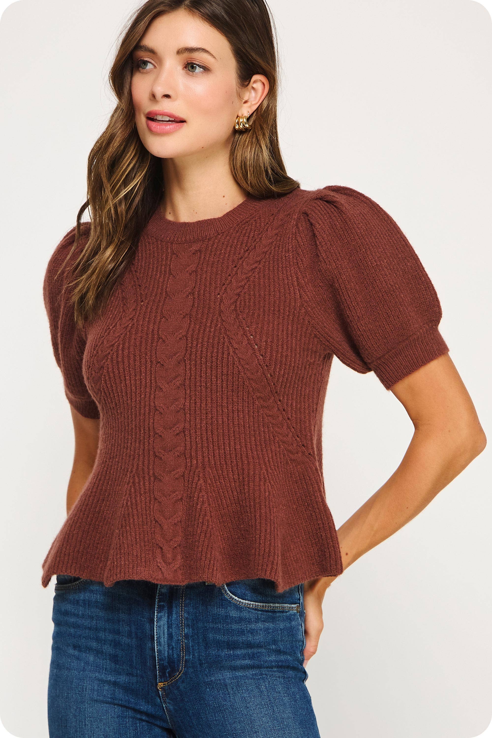 Strut & Bolt - Wholesale Tunic Sweater - Women's - Flared Puff Sleeve Knit Top52