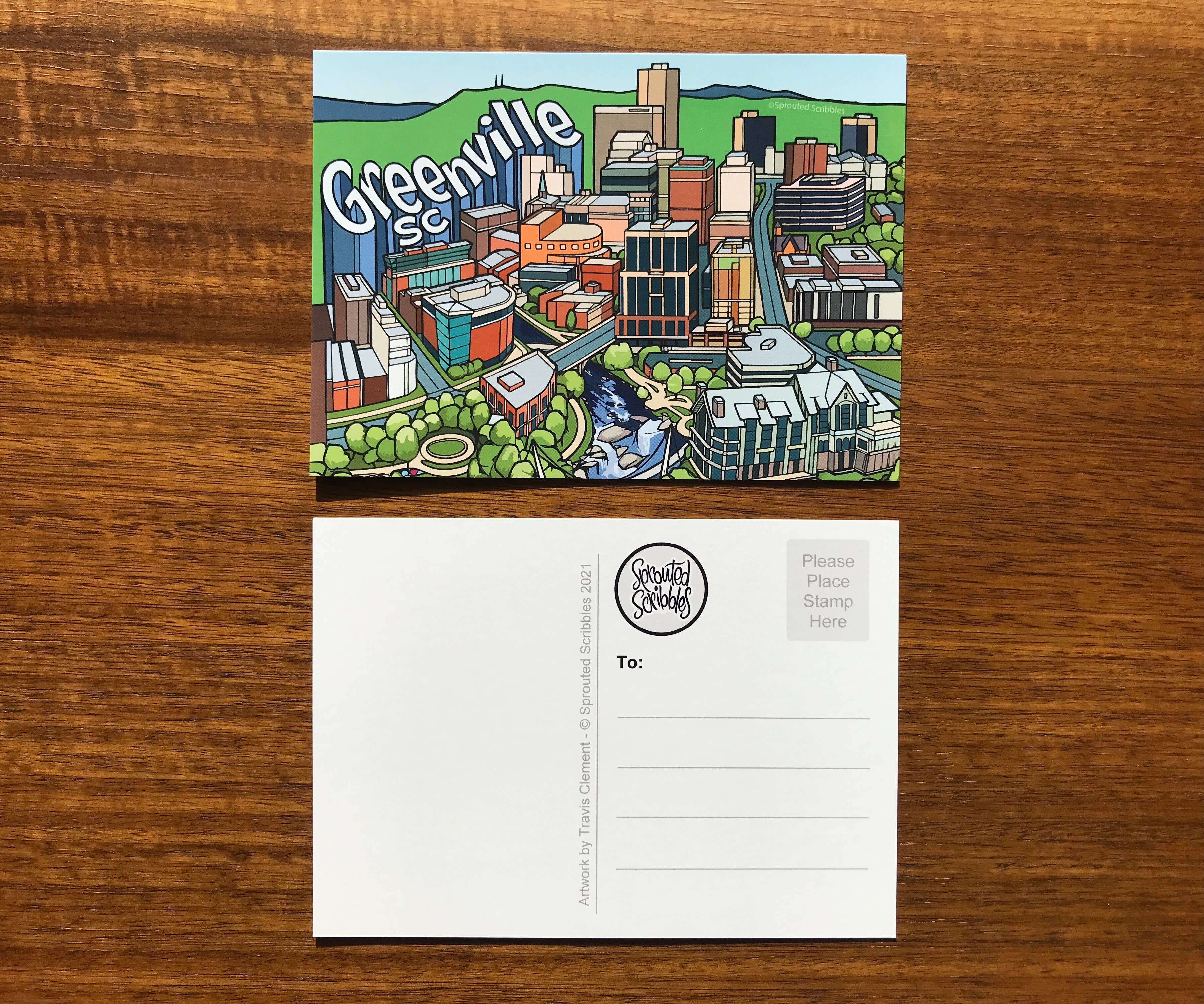 Sprouted Scribbles - Wholesale Postcard - Greenville Postcard - LARGE 5" x 7" South Carolina SC1