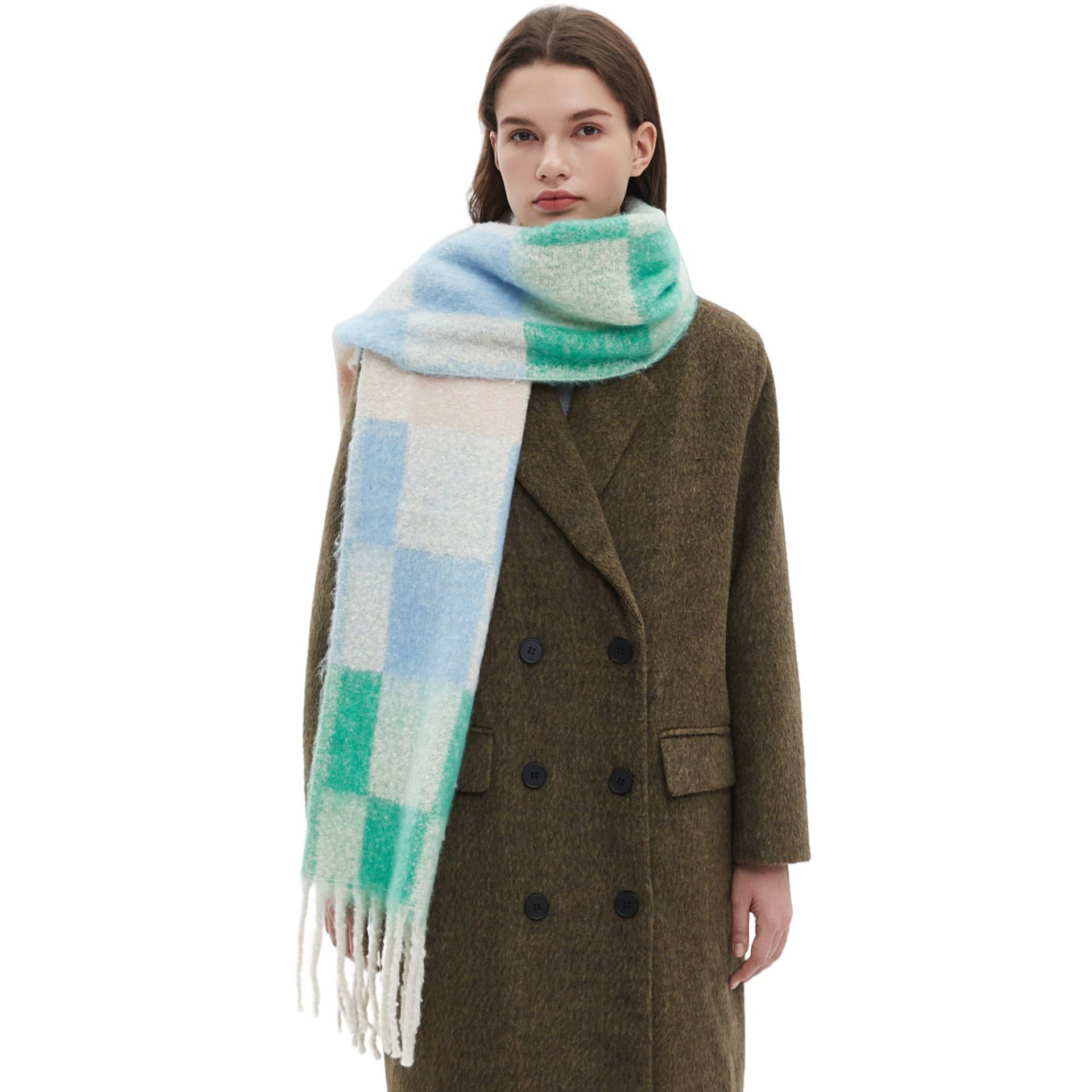 Adorro - Vente Écharpe – femme - Écharpe douce et épaisse à carreaux multicolores en polaire avec franges (6 couleurs)5