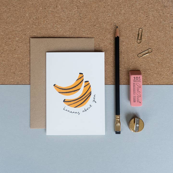 Liefdeswenskaart 'Bananas About You' voor wholesale door Rosie Caitlin