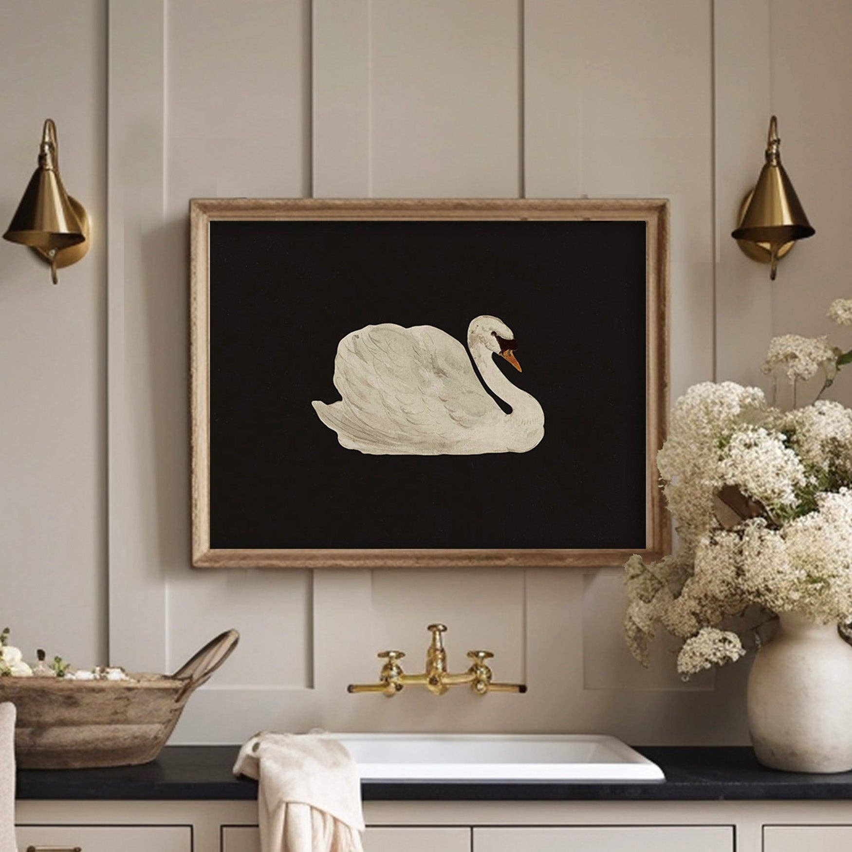 Paper House Print Shop – wholesale Art print – Swan on Black Art Print1